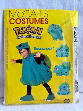 McCalls 9204 Pokémon Bulbasaur Costume Sewing Pattern Kids Cut Complete 2000